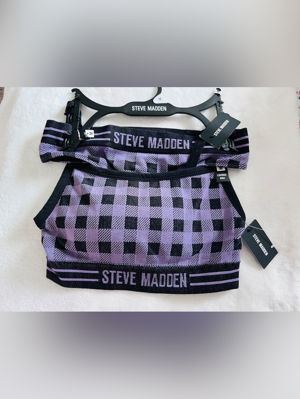 Steve Madden Lavender & Black Check Knit Sports Bra